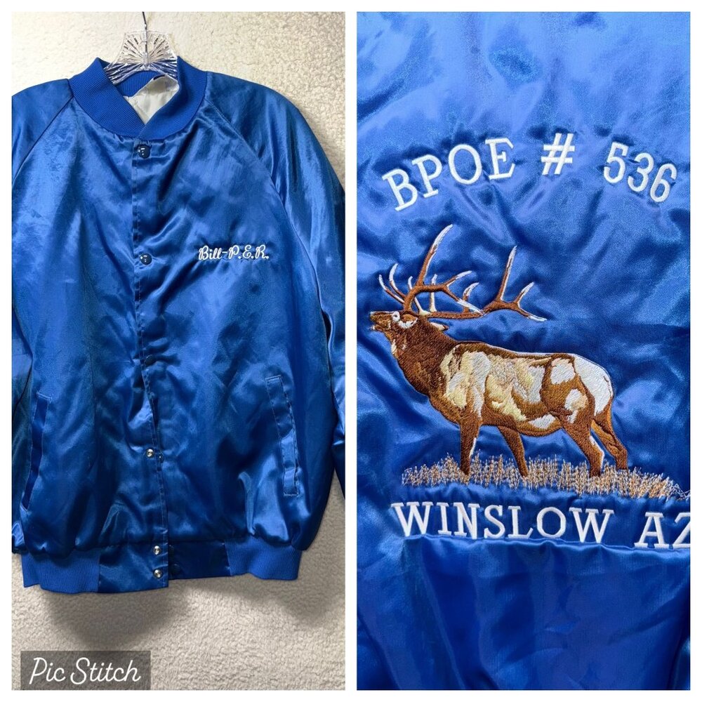 Vintage‎ Westark Elk Elk'sBPOE #536 Winslow AZ Blue Satin Jacket XL